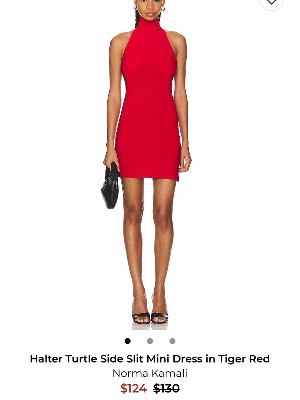 Norma Kamali Tiger Red Halter Turtle Side Slit Mini Dress